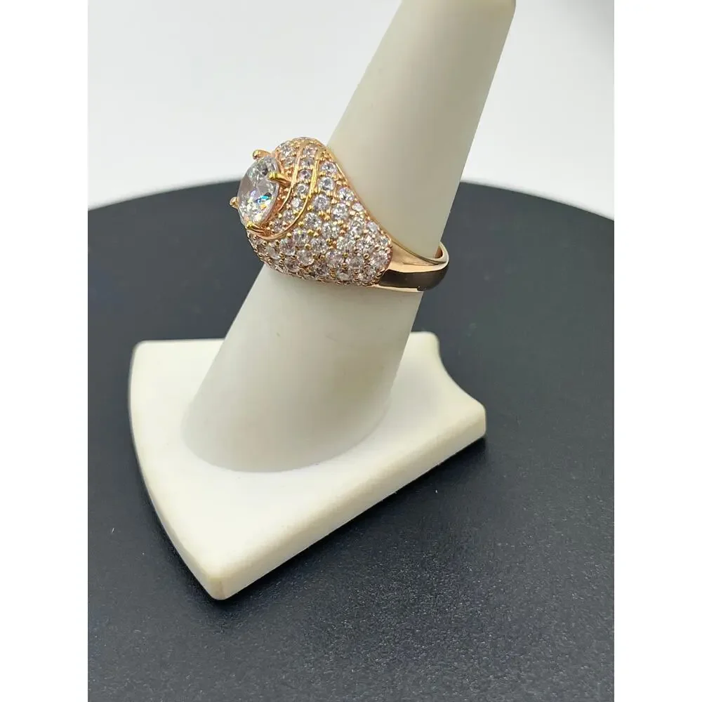 Vietnam 925 Rose Gold Plated 1.25 ct Blue Topaz CZ Cocktail Ring Sz‎ 7.75 - 7.8g